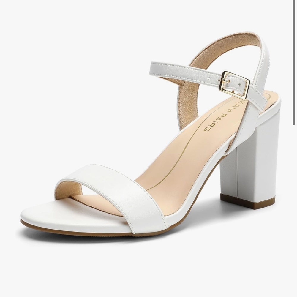 Dream Pairs White Chunky Heel Sandals